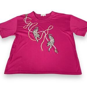 Bagutti Ladies High Fashion Sz XL Pink Tiger Rope Graphic Vintage Shirt Top